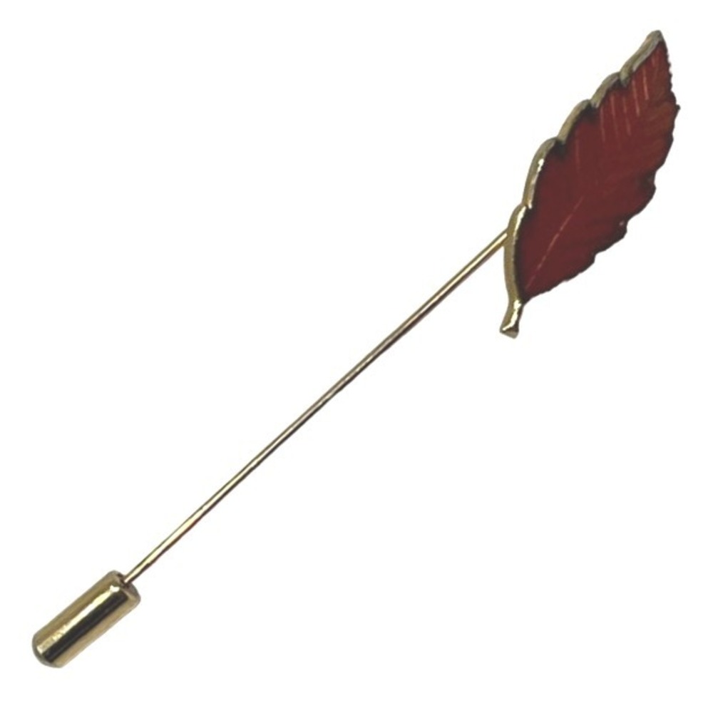 Vintage Leaf Stick Pin Orange Enamel and Gold Tone Brooch Lapel Pin